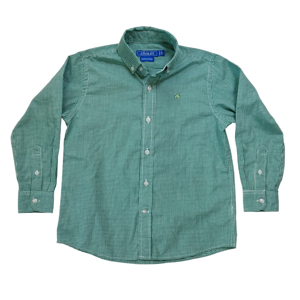 J.Bailey Roscoe Green Gingham Plaid Button Down Shirt Size 6 EUC (Retail $52)
